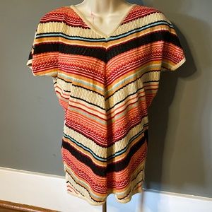 Venus Small V Neck/V Back Striped with Shimmer Detail Short Sleeve Sweater